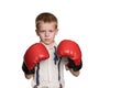 Boy in white shirt and gloves boxing Royalty Free Stock Photo