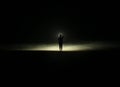 A boy who stand in beach in the Darkest night Royalty Free Stock Photo
