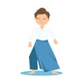 Boy In Wide Trousers Doing Zen Relaxed Stance On Karate Martial Art Sports Training Cute Smiling Cartoon Character Royalty Free Stock Photo