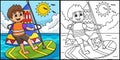 Boy Windsurfing Summer Coloring Page Illustration