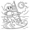 Boy Windsurfing Summer Coloring Page for Kids