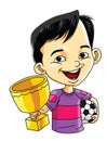 Boy Wins Football Match Color Illustration Design