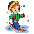 Boy in winter skiing, weekend, isolated object on white background, vector illustration