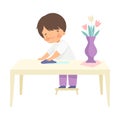 Boy Wiping Table with Rag, Kid Helping With Home Cleanup Vector Illustration Royalty Free Stock Photo