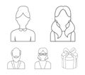 Boy, a woman with glasses, a grandfather with a beard, a girl with tails.Avatar set collection icons in outline style