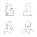 Boy, a woman with glasses, a grandfather with a beard, a girl with tails.Avatar set collection icons in outline style