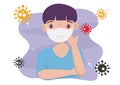 Boy wearing a mask to prevent bacteria And corona virus vector style flat illustration
