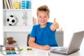 Boy is working with book and computer Royalty Free Stock Photo