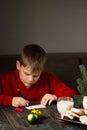 A boy writes a note to Santa and prepares a treat Royalty Free Stock Photo