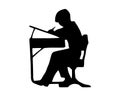 A boy writing. Black color silhouette vector on white background