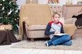 A boy writing a letter to Santa Claus Royalty Free Stock Photo