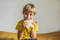 A boy, 6 years old, holds a box for milk teeth. Change of teeth Royalty Free Stock Photo