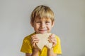 A boy, 6 years old, holds a box for milk teeth. Change of teeth Royalty Free Stock Photo