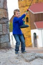 Boy with zip line Royalty Free Stock Photo