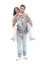 Boyfriend carrying girl on back, laughing