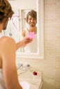 Boyfriend discovering a love message on the mirror Royalty Free Stock Photo