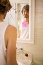 Boyfriend discovering a love message on the mirror Royalty Free Stock Photo