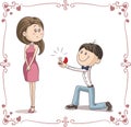 Boyfriend and Girlfriend Getting Engaged Cartoon Illustration