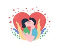 Boyfriend and girlfriend kiss flat concept vector illustration