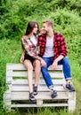 Boyfriend and girlfriend in love. Love and romance concept. Family weekend. Romantic date in park. Couple in love sit on Royalty Free Stock Photo