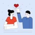 Boyfriend Giving to Girl Big Heart, Happy Loving Couple Vector Illustration