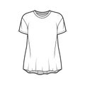 Boyfriend slub cotton-jersey T-shirt technical fashion illustration with crew neck, short sleeves, relaxed silhouette.