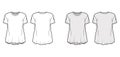 Boyfriend slub cotton-jersey T-shirt technical fashion illustration with crew neck, short sleeves, relaxed silhouette.