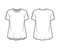 Boyfriend slub cotton-jersey T-shirt technical fashion illustration with crew neck, short sleeves, relaxed silhouette.