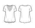 Boyfriend slub cotton-jersey T-shirt technical fashion illustration with V-neckline, short sleeves, relaxed silhouette.