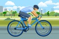 The boyin a helmet rides a bicycle. Cycling. Fitness and healthy lifestyle. Flat cartoon style. Against the backdrop of