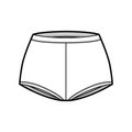 Boyleg briefs boxers technical fashion illustration with mid waist rise, full hips coverage boushorts panties lingerie Royalty Free Stock Photo