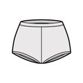 Boyleg briefs boxers technical fashion illustration with mid waist rise, full hips coverage boushorts panties lingerie