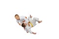 Boys athletes train judo throw Royalty Free Stock Photo