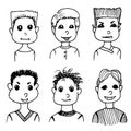 Boys avatars set. hand drawn doodles Royalty Free Stock Photo