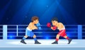 Boys before a boxing match. The guys in the gloves start fighting. Sports, martial arts concept cartoon vector