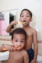 Boys brushing teeth