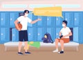 Boys changing for gym flat color vector illustration Royalty Free Stock Photo