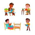 Boys Children Reading Education Books Set Vector Royalty Free Stock Photo