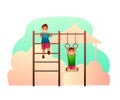 Boys on climber and gymnastic rings illustration