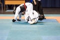 The boys compete in the Kobudo Royalty Free Stock Photo