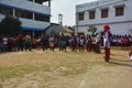 Boys competing in sports in a village school