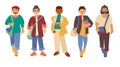 Boys of different ethnicity in casual wear Man diverse group African, Chinese, Arab, European Flat illustration