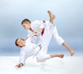 Boys doing judo throws on a light background Royalty Free Stock Photo