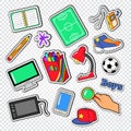 Boys Doodle with Football, Computer and Telephone. School Elements for Stickers, Badges and Patches