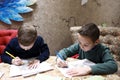 Boys draw with pencils Royalty Free Stock Photo