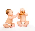 Boys eating bread roll Royalty Free Stock Photo