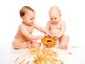 Boys eating bread roll Royalty Free Stock Photo