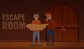 Boys escape room concept banner, cartoon style