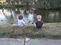 Boys Feeding Ducks Royalty Free Stock Photo