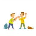 Boys fighting and getting hurt illustration. Royalty Free Stock Photo